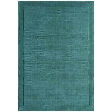York Modern Plain Textured Subtle Ribbed Stripe Contrasting Smooth Border Handwoven Wool Loop Pile Deep Teal Rug-Asiatic Carpets-Rug Love - The Most Loved Rug Store